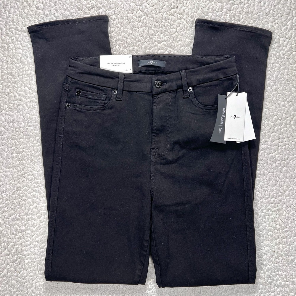 7‎ For All Mankind Kimmie Straight Jeans Women's 28 (28x31.5) Black Luxe Boho